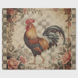 Papel De Presente Lindo Padrão de Galo e Flores Vintage