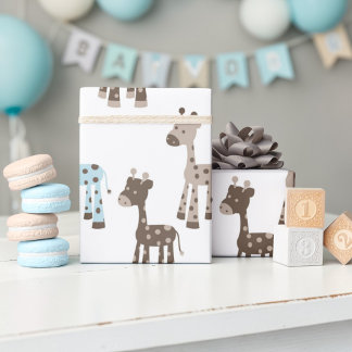 Papel De Presente Lindo padrão de girafa azul para bebê