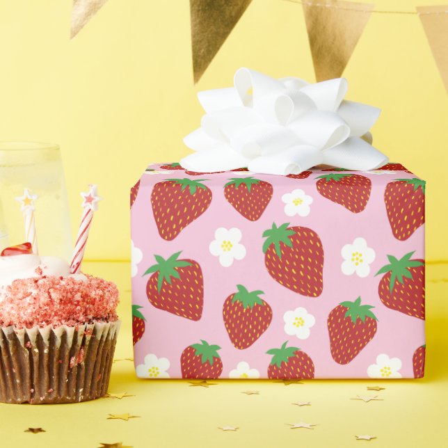 Papel De Presente Lindo padrão de morango de verão (Festa de aniversário)