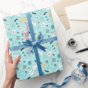 Papel De Presente Lindo Padrão do Coelho da Páscoa Coelhinhos Kawaii