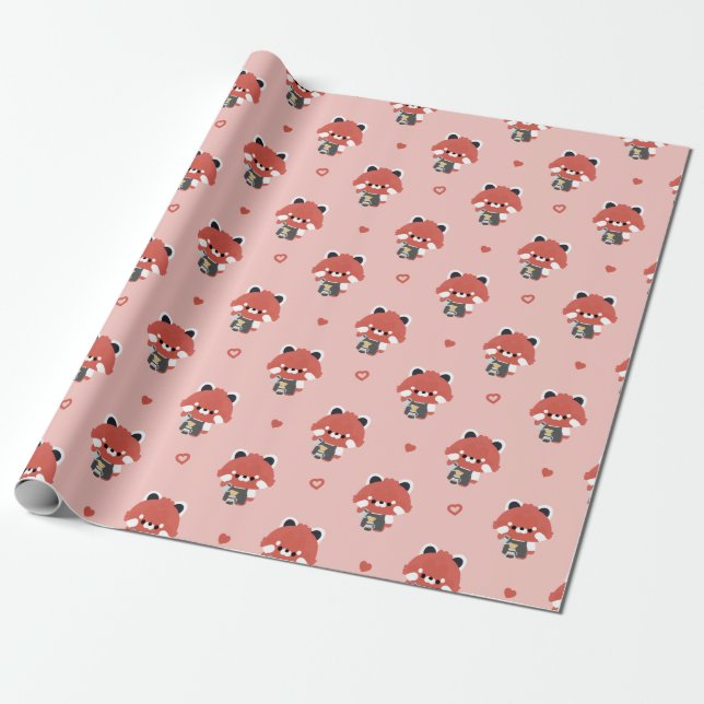 Papel De Presente Lindo Panda Vermelho Barista (Desenrolado)