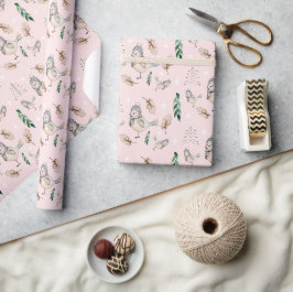 Papel De Presente Lindo Pardal de Neve Aquarela Pintado à Mão