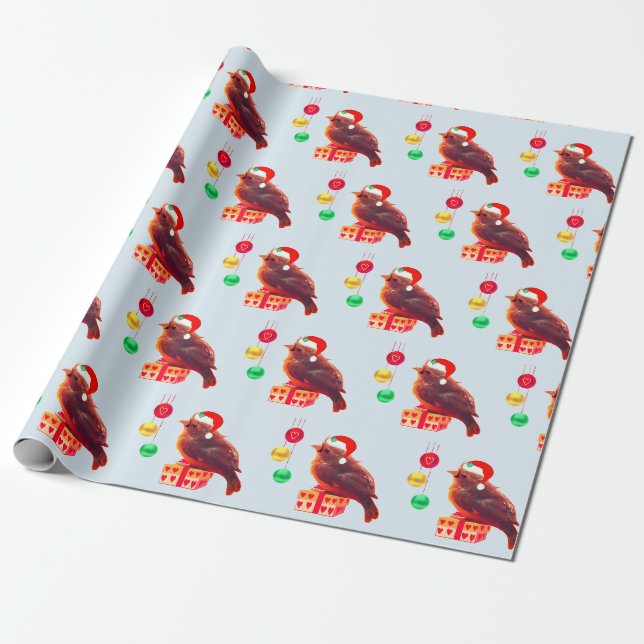 Papel De Presente Lindo passarinho de Natal (Desenrolado)