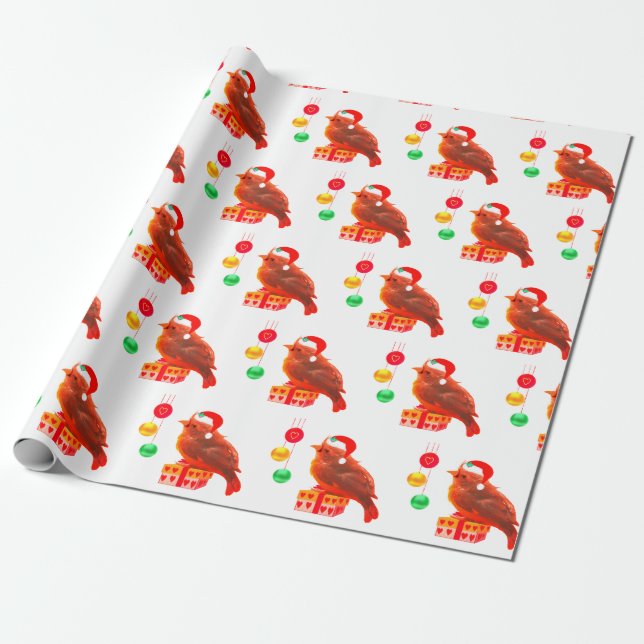 Papel De Presente Lindo passarinho de Natal (Desenrolado)