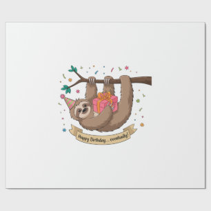 Papel De Presente Lindo Sloth Engraçado Feliz Aniversário
