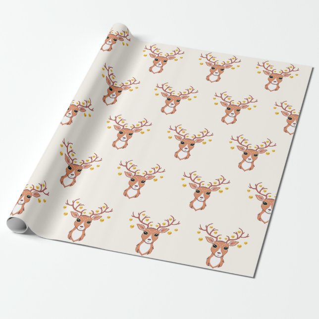 Papel De Presente Lindo Veado de Natal (Desenrolado)
