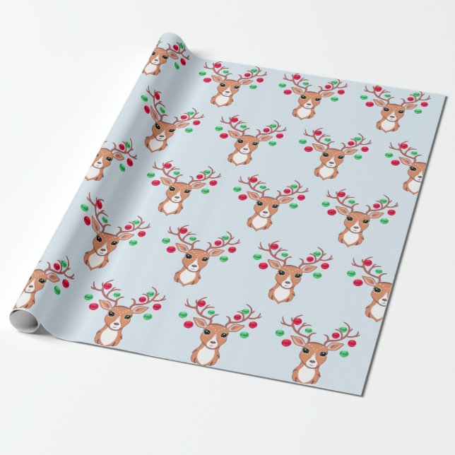 Papel De Presente Lindo Veado de Natal (Desenrolado)