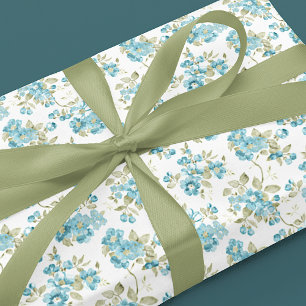 Papel De Presente Lindo Verde Oliva Aqua Turquesa Floral Aquarela