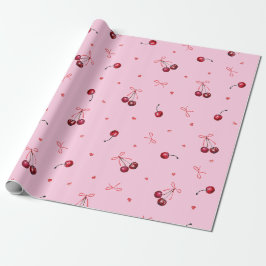 Papel De Presente Lindos Arcos Vermelhos de Cerejas Corações em Rosa