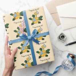 Papel De Presente Lindos Borboletas Dandelion Parabéns Amarelo