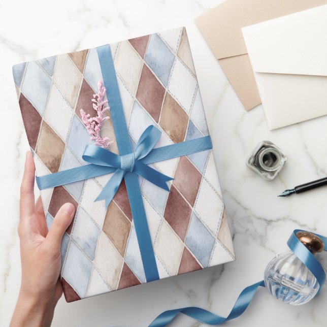 Papel De Presente Lindos Diamantes Azuis Creme Bege Marrom Aniversár (Presentear)