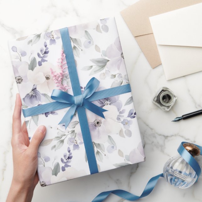 Papel De Presente Lindos Flores Lilás Marfim Lavanda Chuveiro de Noi (Presentear)
