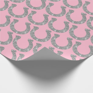 Papel De Presente Lindos Glam Ferradura Prata Brilho Rosa