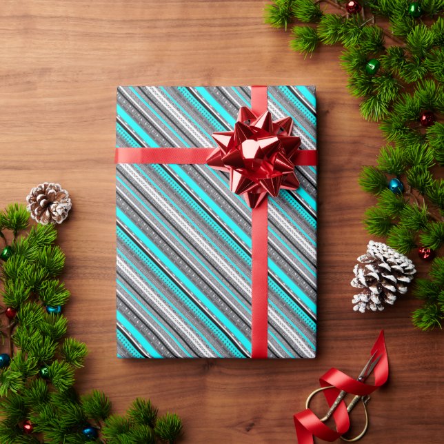 Papel De Presente Lindos padrões aztecas cinza aqua (Presente de Natal)