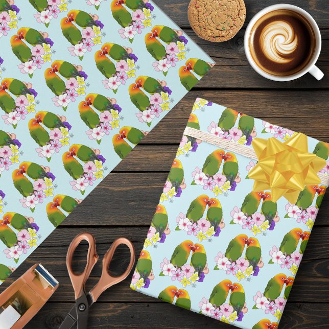 Papel De Presente Lindos Pássaros Amorosos Flores Tropicais Pássaro  (Criador carregado)