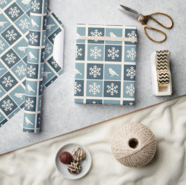 Papel De Presente Lindos Pássaros Brancos & Flocos de Neve Natal Inv