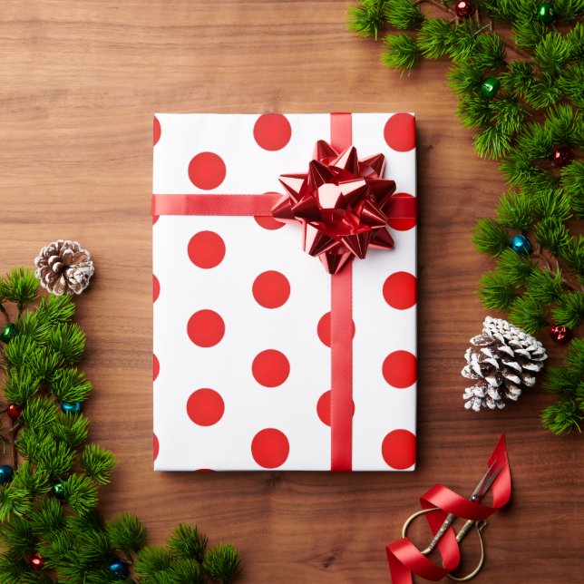 Papel De Presente Lindos Pontos Vermelhos e Brancos (Presente de Natal)