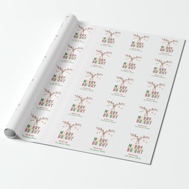 Papel De Presente Lindos Renas Alegres e Brilhantes Enfeites de Nata (Desenrolado)
