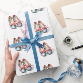 Papel De Presente Lindos Sapatos de Bailarina Rosa Azul Aquarela
