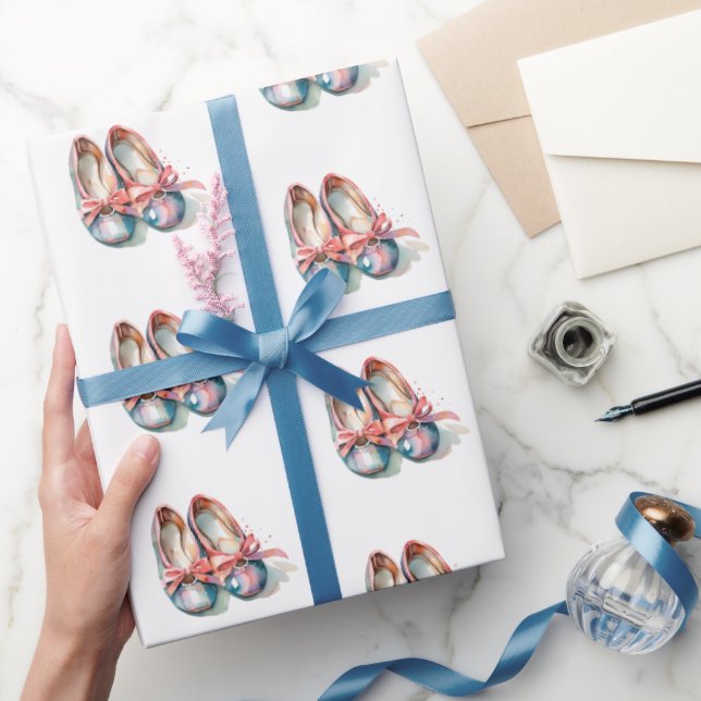 Papel De Presente Lindos Sapatos de Bailarina Rosa Azul Aquarela (Presentear)