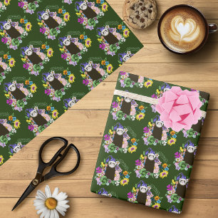 Papel De Presente Lindos Wildflowers de Furão Sable Verde Floresta