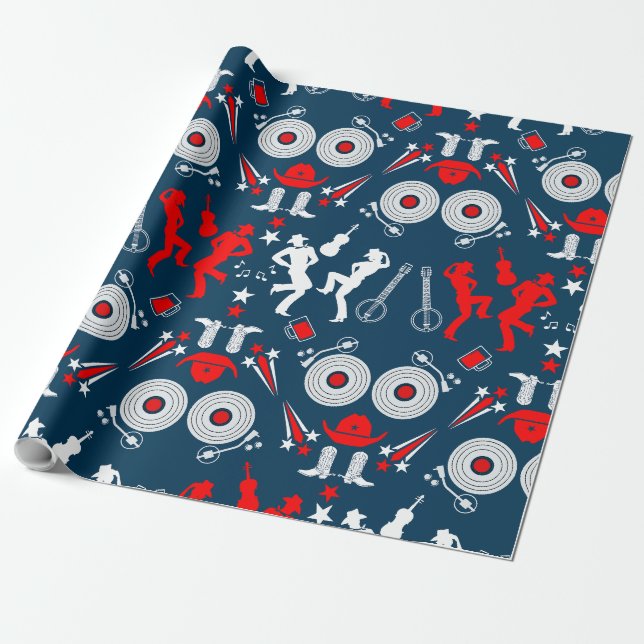 Papel De Presente Line Dancing da Música Country Americana (Desenrolado)