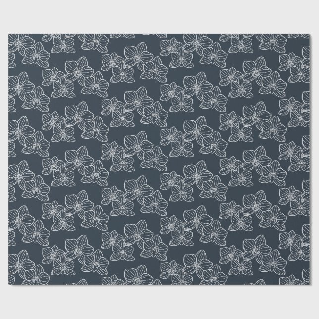 Papel De Presente Linear Orchid | Elegant Floral Charcoal (Aberto)