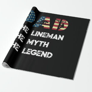 Papel De Presente Lineman Pai Myth Legend American Flag