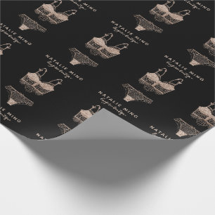 Papel De Presente Lingerie Dourado Logotipo Boutique para Rosa