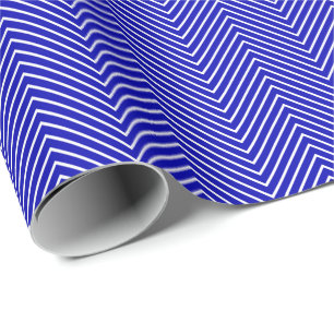 Papel De Presente Linha Chevron Branco sobre Azul Real