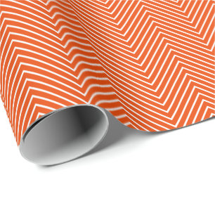 Papel De Presente Linha Chevron Branco sobre Laranja Brilho