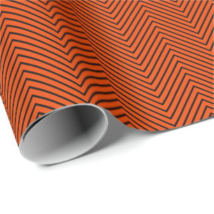 Papel De Presente Linha Chevron Preta em Laranja Brilho