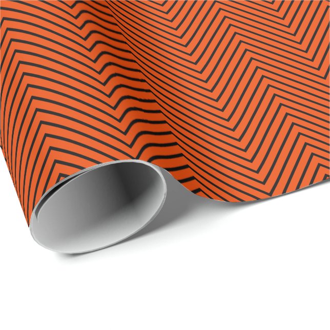 Papel De Presente Linha Chevron Preta em Laranja Brilho (Ponta do rolo)
