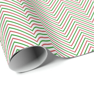 Papel De Presente Linha Chevron Vermelha, Verde e Branca