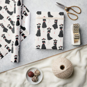Papel De Presente Linha de Arte de Moda de Vestido Preto