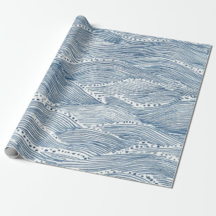 Papel De Presente Linha de Onda Índigo Arte