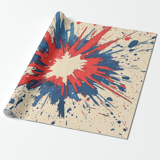 Papel De Presente Linha de Velocidade de Explosão de Quadrinhos Verm (Desenrolado)