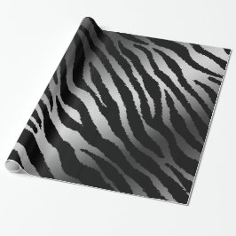 Papel De Presente Linha Negra de Prata Zebra Moderna do Luxury