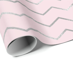 Papel De Presente Linhas de Grelha-Gavão Elegante Metálico-Rosa Silv
