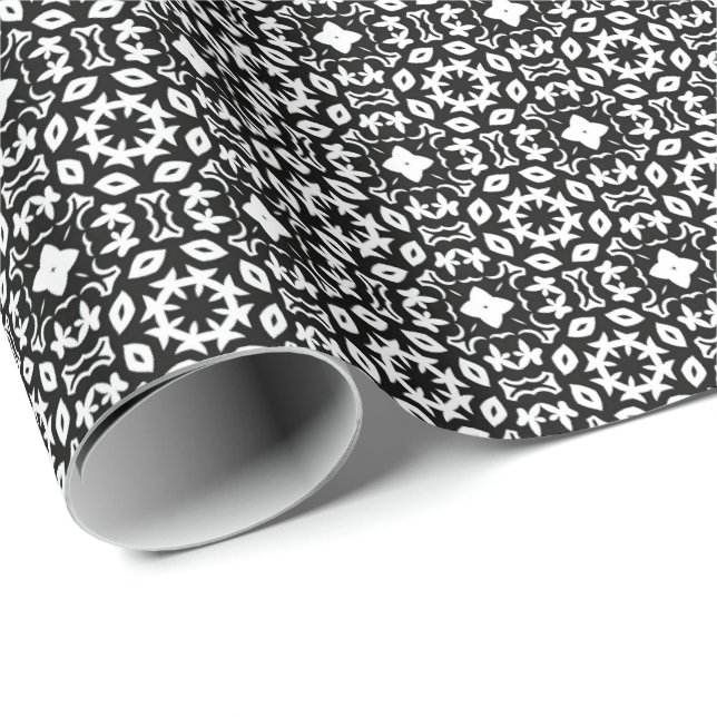 Papel De Presente Linhas de Mandala Pretas e Brancas Padrão 2 (Ponta do rolo)