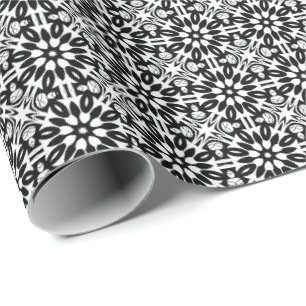 Papel De Presente Linhas de Mandala Pretas e Brancas Padrão 3