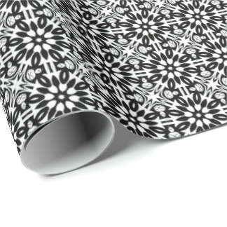 Papel De Presente Linhas de Mandala Pretas e Brancas Padrão 3