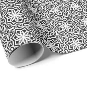 Papel De Presente Linhas de Mandala Pretas e Brancas Padrão 4