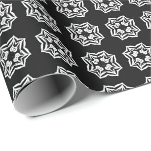 Papel De Presente Linhas de Mandala Pretas e Brancas Padrão 8
