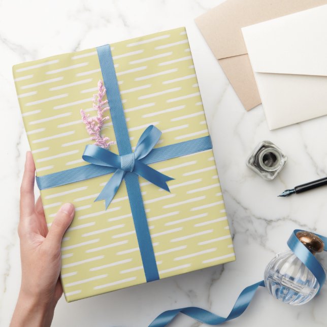 Papel De Presente Linhas de Marfim em Amarelo (Presentear)