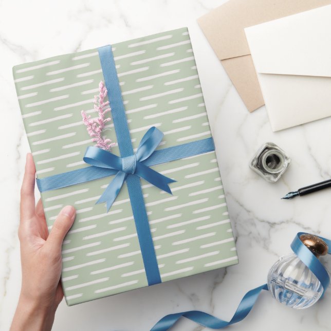 Papel De Presente Linhas de Marfim em Verde Pastel (Presentear)