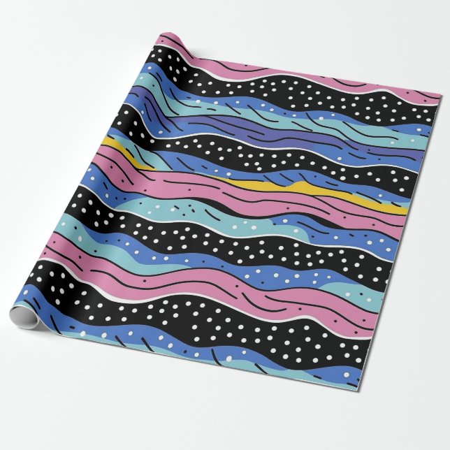 Papel De Presente Linhas de onda de Abstrato vibrantes com Bolinhas (Desenrolado)