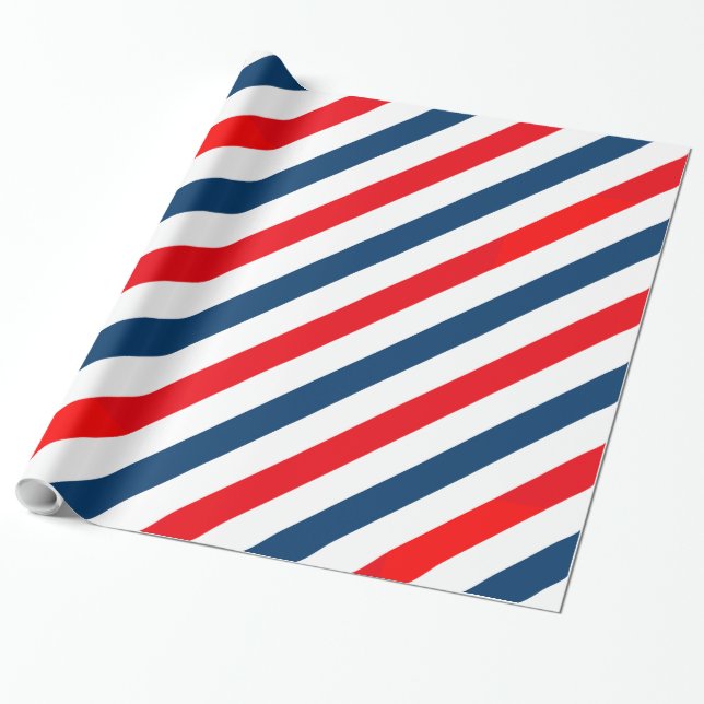 Papel De Presente Linhas Diagonais Tricolor (azul, branco, vermelho) (Desenrolado)