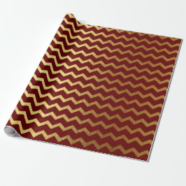 Papel De Presente Linhas Douradas de Borgonha Zig Zag Chevron