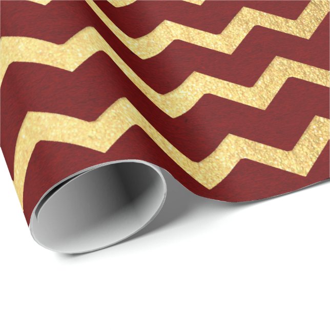 Papel De Presente Linhas Douradas de Borgonha Zig Zag Chevron (Ponta do rolo)